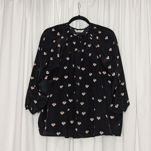 Tucker Classic Blouse Rose Knows in Crepe de Chine Silk Top Long Sleeves - Picture 1 of 8